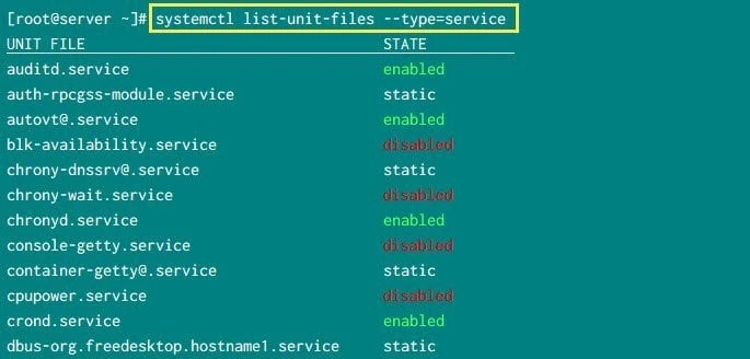 systemctl list services