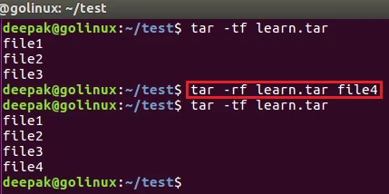 tar command to append files to the end of an archive