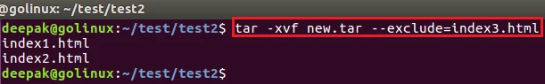 tar command to exclude file when extracting the archive file