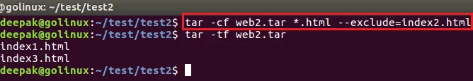 tar command to exclude files when creating the archive