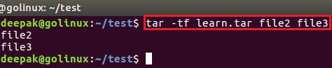 tar command to search files in tar archive