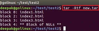 tar command to show block number within the archive