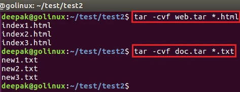 tar command to add only specified file format to archive file