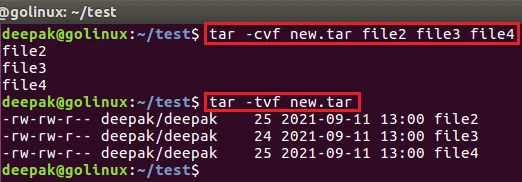 tar command to print the information verbosely