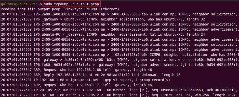 read packets from a file