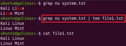 combine tee command with other commands