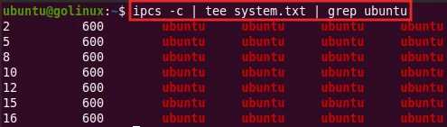 tee command to redirect output of one command to another
