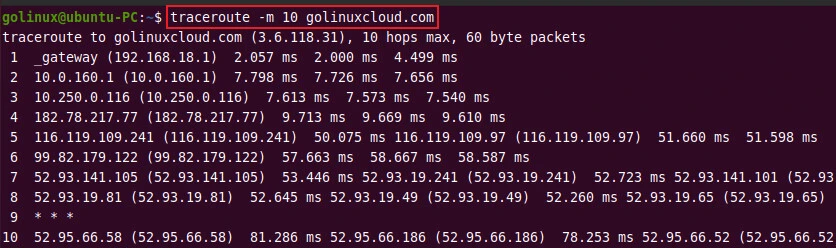 specify max hops in traceroute