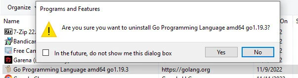 uninstall golang on windows