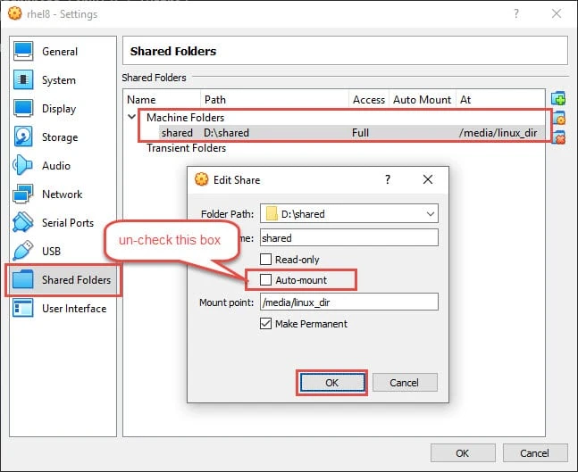 How to access VirtualBox shared folder at startup with systemd in Linux
