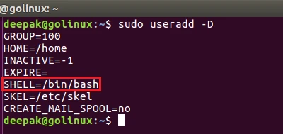 useradd command to view the default useradd values