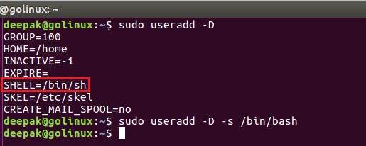 useradd command to change default login shell