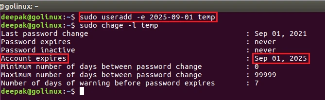useradd command to create a user with an expiry date