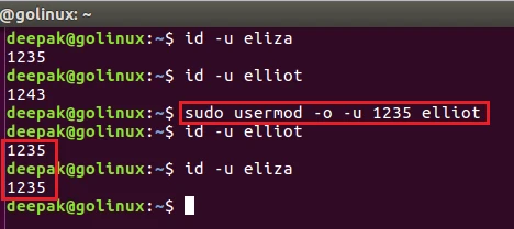 usermod command to set duplicate user id of user