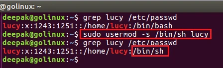 usermod command to change shell of a user