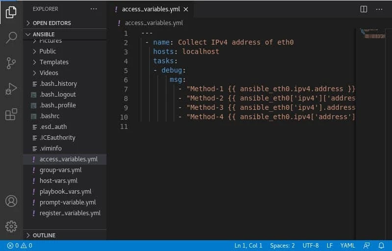 Writing Ansible playbook using Visual Studio Code Editor
