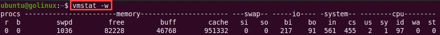 vmstat command to display wide output