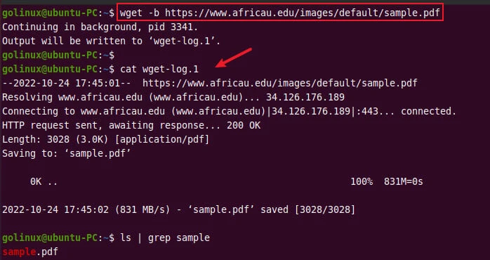 wget download in background