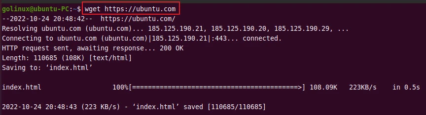 wget to download a webpage