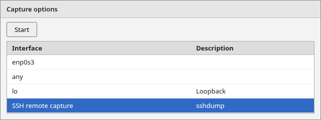 Capture options with SSH remote capture selected
