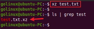 xz command to compress a file