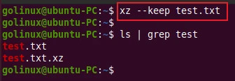 xz command to keep the original file