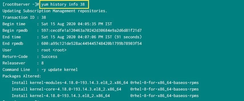 yum history info