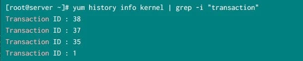 get transaction ID from yum history